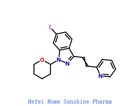 (E) -6-jód-3- [2- (pyridin-2-yl) etenyl] -1- (tetrahydro-2H-pyran-2-yl) -1 H-indazol CAS 886230-77-9